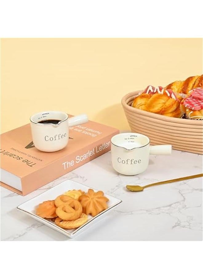 2 Pieces Espresso Measuring Cup, Ceramic Pitcher Milk Mug, Espresso Cups with Handle, Espresso Shot with V-Shaped Mouth, Accessories Milk Frothing Pitcher (2 Beige)