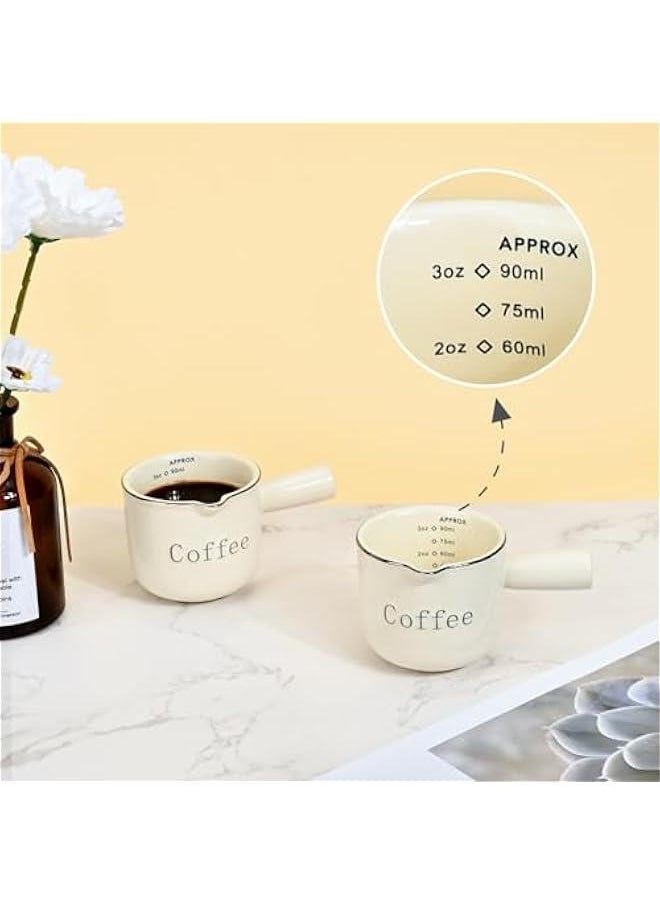 2 Pieces Espresso Measuring Cup, Ceramic Pitcher Milk Mug, Espresso Cups with Handle, Espresso Shot with V-Shaped Mouth, Accessories Milk Frothing Pitcher (2 Beige)