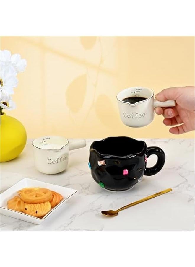 2 Pieces Espresso Measuring Cup, Ceramic Pitcher Milk Mug, Espresso Cups with Handle, Espresso Shot with V-Shaped Mouth, Accessories Milk Frothing Pitcher (2 Beige)