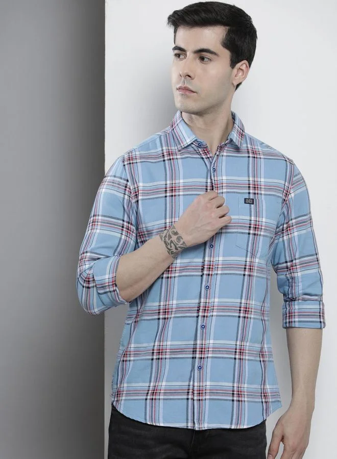 The Indian Garage Co Men Regular Fit Checkered Full Sleeves Cutaway Collar Casual Shirt