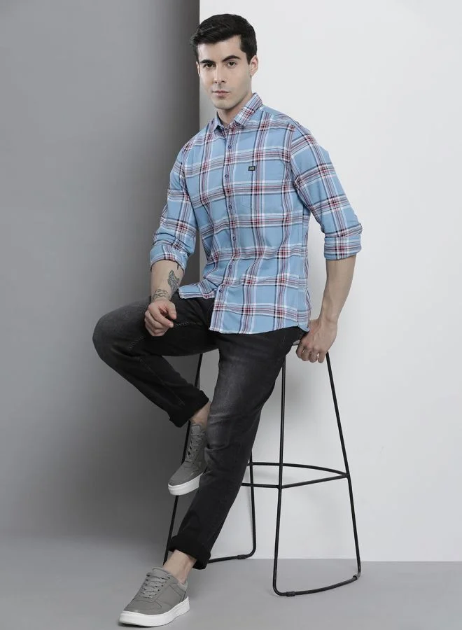 The Indian Garage Co Men Regular Fit Checkered Full Sleeves Cutaway Collar Casual Shirt