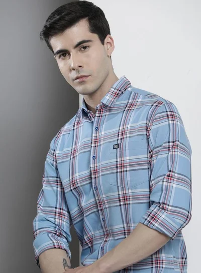 The Indian Garage Co Men Regular Fit Checkered Full Sleeves Cutaway Collar Casual Shirt