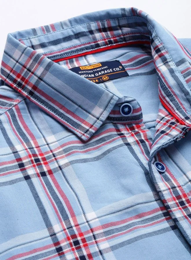 The Indian Garage Co Men Regular Fit Checkered Full Sleeves Cutaway Collar Casual Shirt