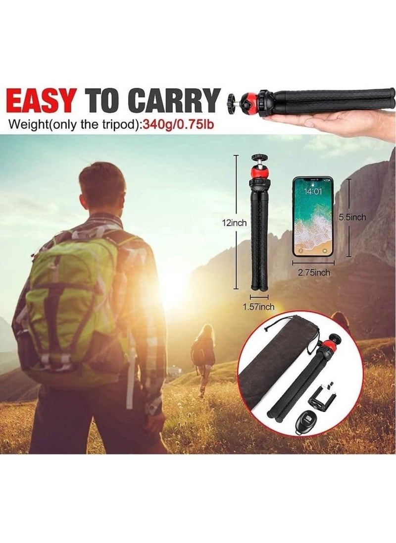Flexible Tripod，12 Inch Phone Tripod for iPhone and Android Phone, Action Camera Tripod for GoPro Canon Nikon DSLR