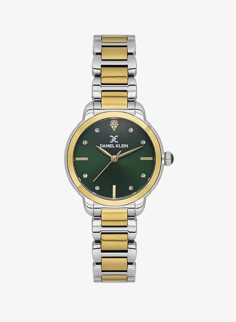 Daniel Klein Women's Stainless Steel Silver and Gold Alloy Case Analog Dark Green Round Sunray Dial Japanese Quartz Premium 30 Meters Water Resistant