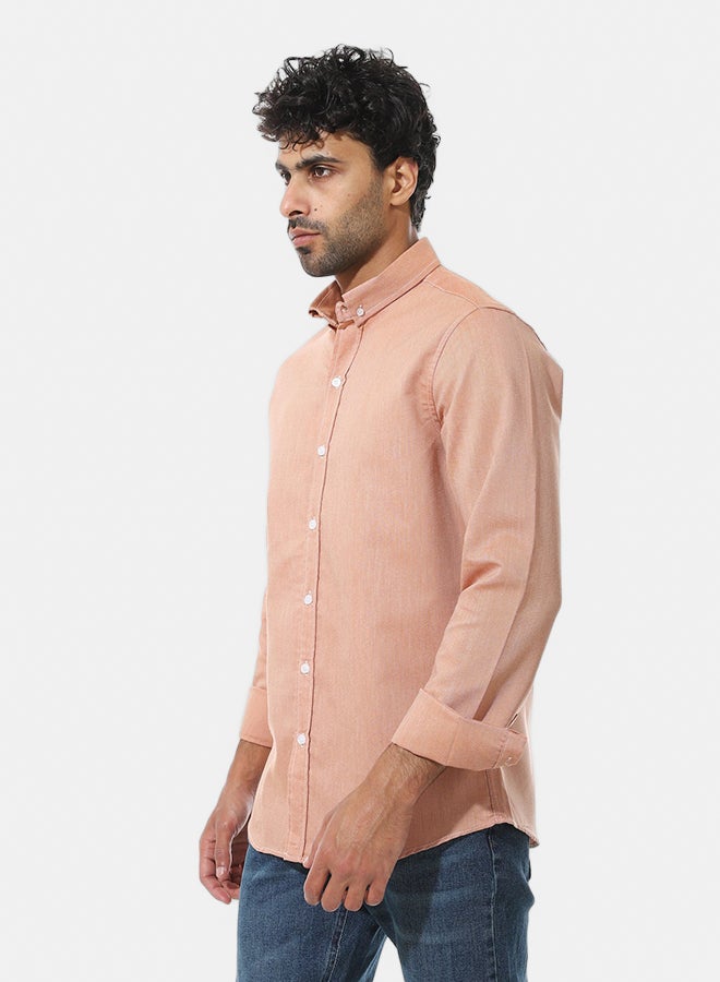 Andora Self Pattern Classic Neck Shirt _ Orange - Image 2