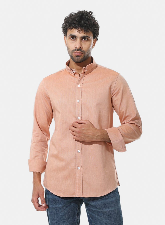 Andora Self Pattern Classic Neck Shirt _ Orange - Image 1