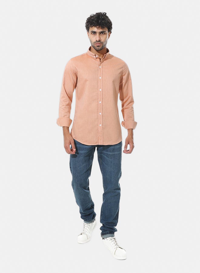 Andora Self Pattern Classic Neck Shirt _ Orange - Image 5