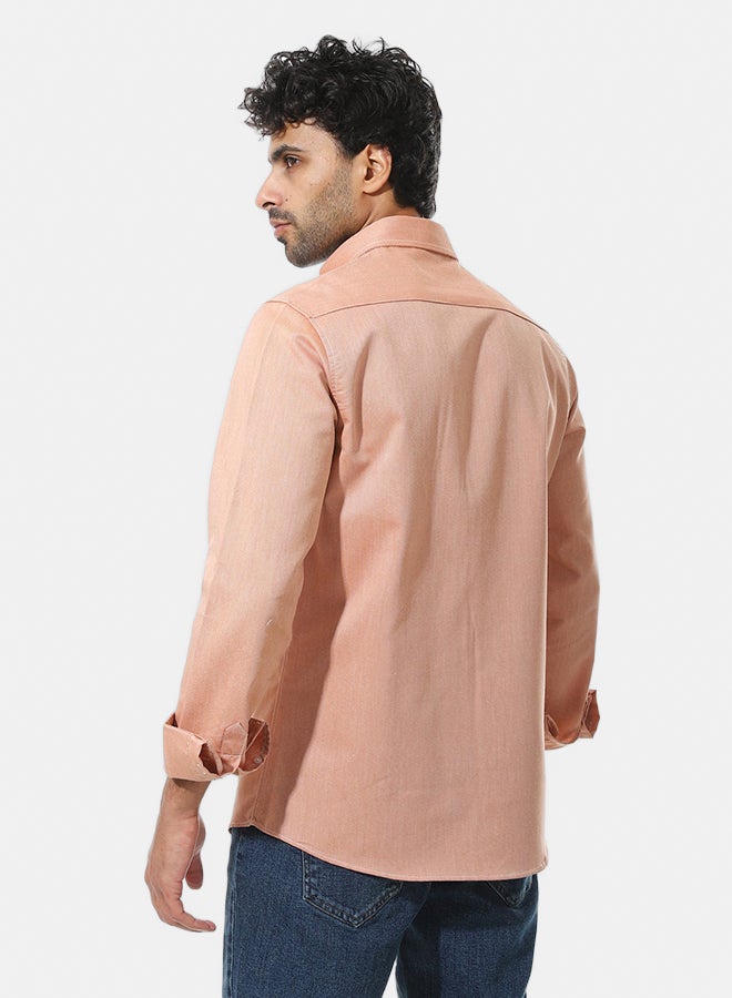 Andora Self Pattern Classic Neck Shirt _ Orange - Image 4