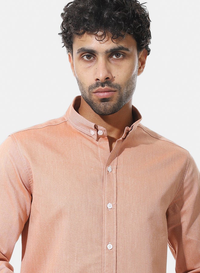 Andora Self Pattern Classic Neck Shirt _ Orange - Image 3