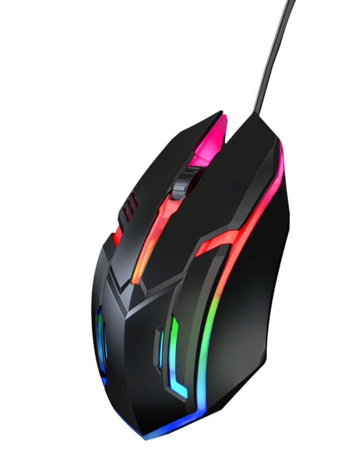 1200DPI wired mouse with rainbow RGB lights, ultra fast scroll wheel, 3 buttons, 145cm cable, and anti slip design, suitable for laptops, easy to click and Office home game console black - Image 1