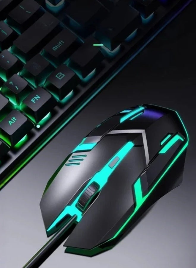 1200DPI wired mouse with rainbow RGB lights, ultra fast scroll wheel, 3 buttons, 145cm cable, and anti slip design, suitable for laptops, easy to click and Office home game console black - Image 2