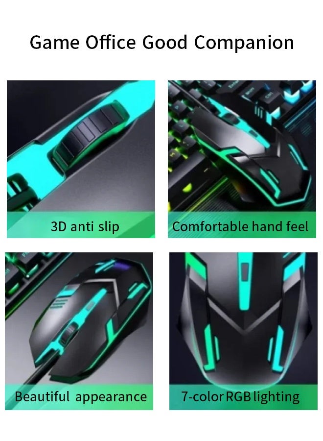 1200DPI wired mouse with rainbow RGB lights, ultra fast scroll wheel, 3 buttons, 145cm cable, and anti slip design, suitable for laptops, easy to click and Office home game console black - Image 4