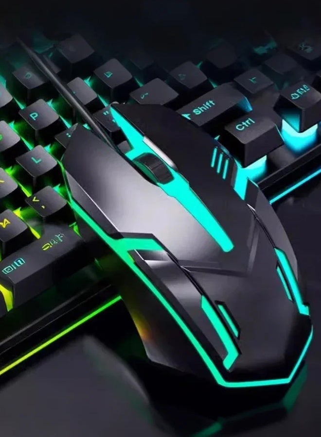 1200DPI wired mouse with rainbow RGB lights, ultra fast scroll wheel, 3 buttons, 145cm cable, and anti slip design, suitable for laptops, easy to click and Office home game console black - Image 3