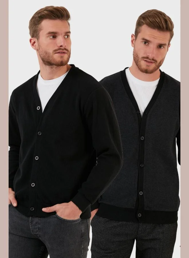 بوراتي كارديجان رجالي قطن بياقة على شكل  بأزرار من بوراتي عبوة من قطعتين