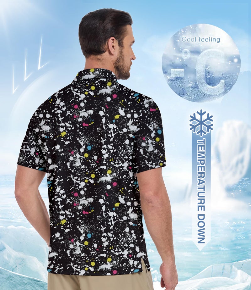 ZITY Men's Golf Polo Shirt Short Sleeve Performance Moisture Wicking Collared Print Shirt for Golf and Casual Wear, Black Splatter, XL - Image 3