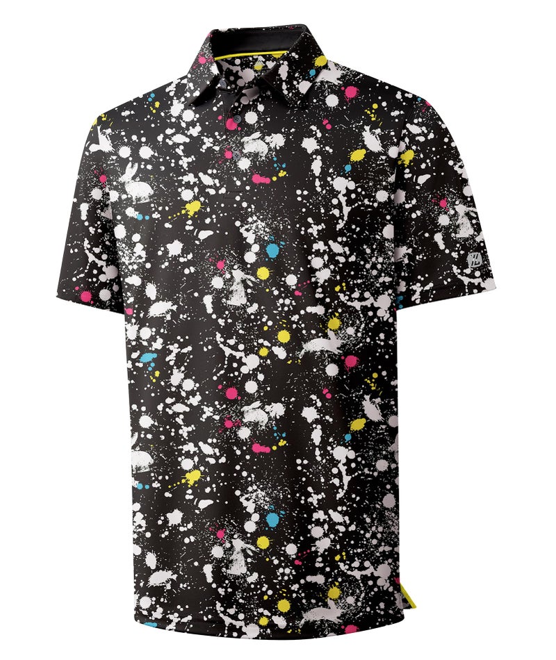 ZITY Men's Golf Polo Shirt Short Sleeve Performance Moisture Wicking Collared Print Shirt for Golf and Casual Wear, Black Splatter, XL - Image 1