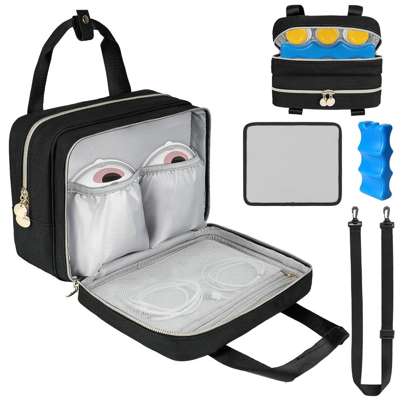 Jaffzora Wearable Breast Pump Bag with Cooler Compartment Compatible with Momcozy M5S12 Pro Elvie  Medela Pump in Style Carrying Case with a Ice Pack  Waterproof Mat for Breast Pump and Accessories Black - Image 1