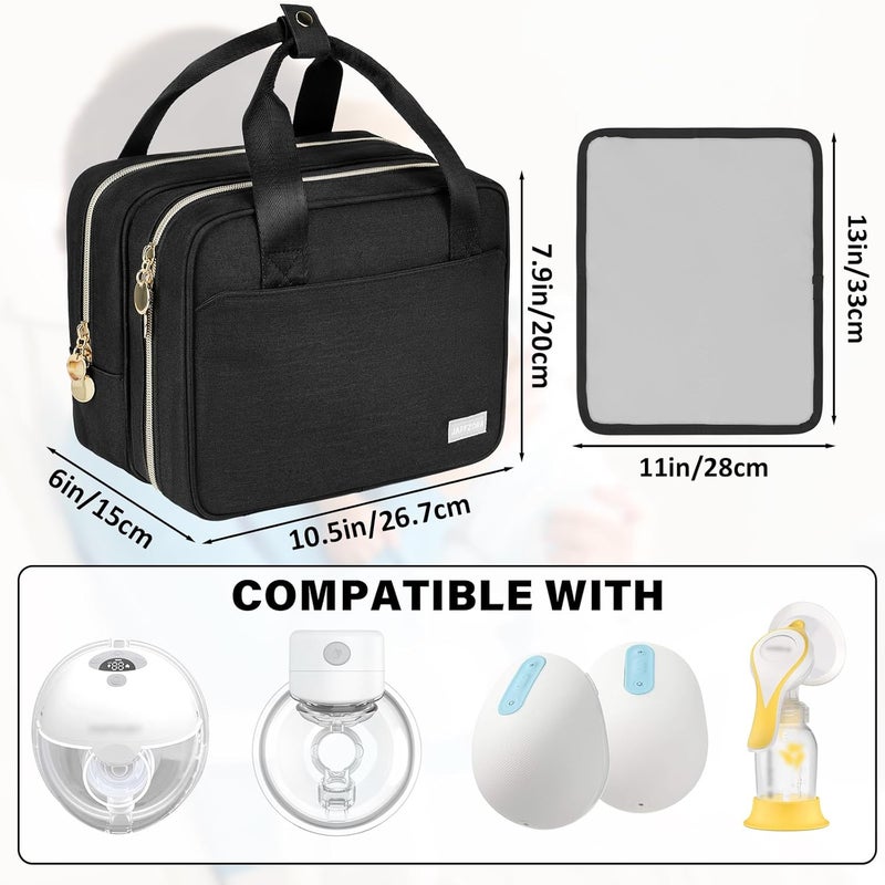 Jaffzora Wearable Breast Pump Bag with Cooler Compartment Compatible with Momcozy M5S12 Pro Elvie  Medela Pump in Style Carrying Case with a Ice Pack  Waterproof Mat for Breast Pump and Accessories Black - Image 2