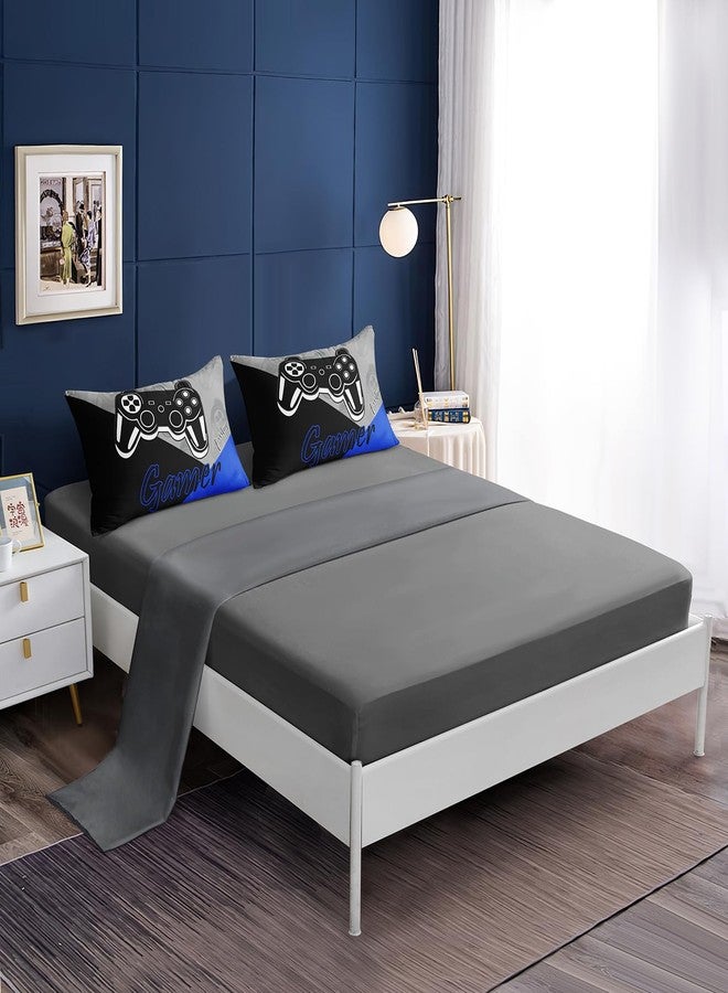 lris Bedding طقم سرير مكون من 5 قطع، مثالي لغرف الأطفال، يتضمن لحافًا، شرشفًا مسطحًا، شرشفًا مطاطيًا، أغطية وسائد، وغطاء وسادة، بتصميم مستوحى من أجهزة ألعاب الفيديو. - Image 3