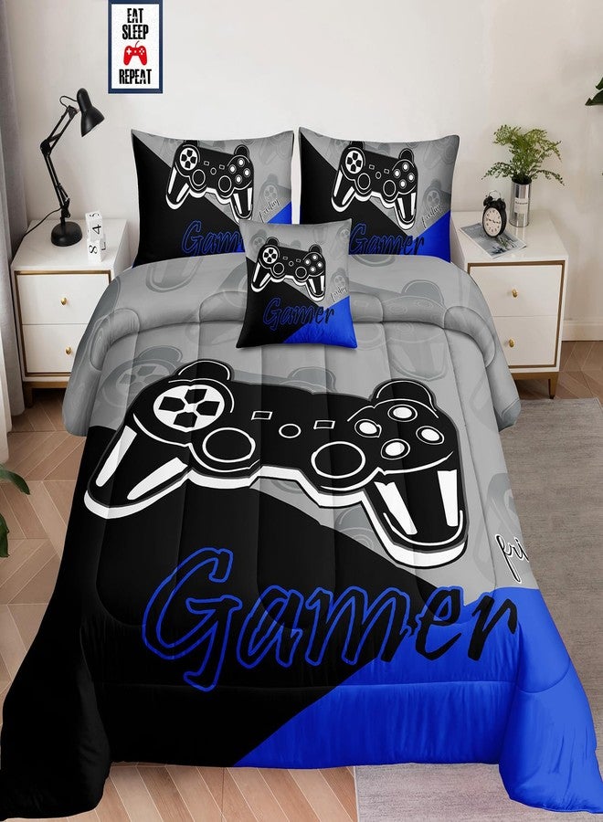 lris Bedding طقم سرير مكون من 5 قطع، مثالي لغرف الأطفال، يتضمن لحافًا، شرشفًا مسطحًا، شرشفًا مطاطيًا، أغطية وسائد، وغطاء وسادة، بتصميم مستوحى من أجهزة ألعاب الفيديو. - Image 1
