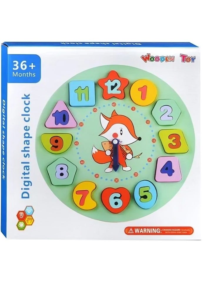 Generic - Teaching Supplies Wooden 3D Big Colored Time Digital Shape Clock, 12 Hour Time Activity Set Include Shapes and Puzzles, Pack for Individual Times and Colored Shapes Learning in Classrooms and Home - Image 1