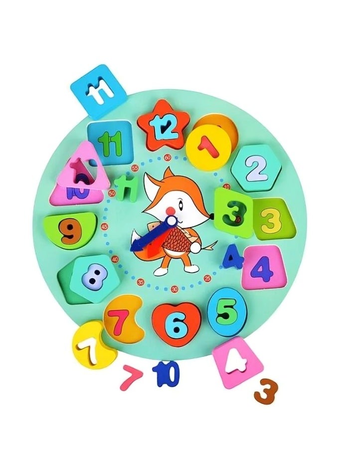 Generic - Teaching Supplies Wooden 3D Big Colored Time Digital Shape Clock, 12 Hour Time Activity Set Include Shapes and Puzzles, Pack for Individual Times and Colored Shapes Learning in Classrooms and Home - Image 1
