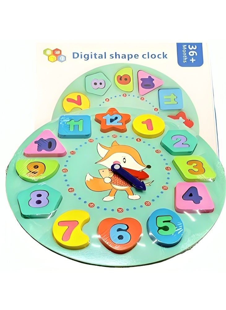 Generic - Teaching Supplies Wooden 3D Big Colored Time Digital Shape Clock, 12 Hour Time Activity Set Include Shapes and Puzzles, Pack for Individual Times and Colored Shapes Learning in Classrooms and Home - Image 1