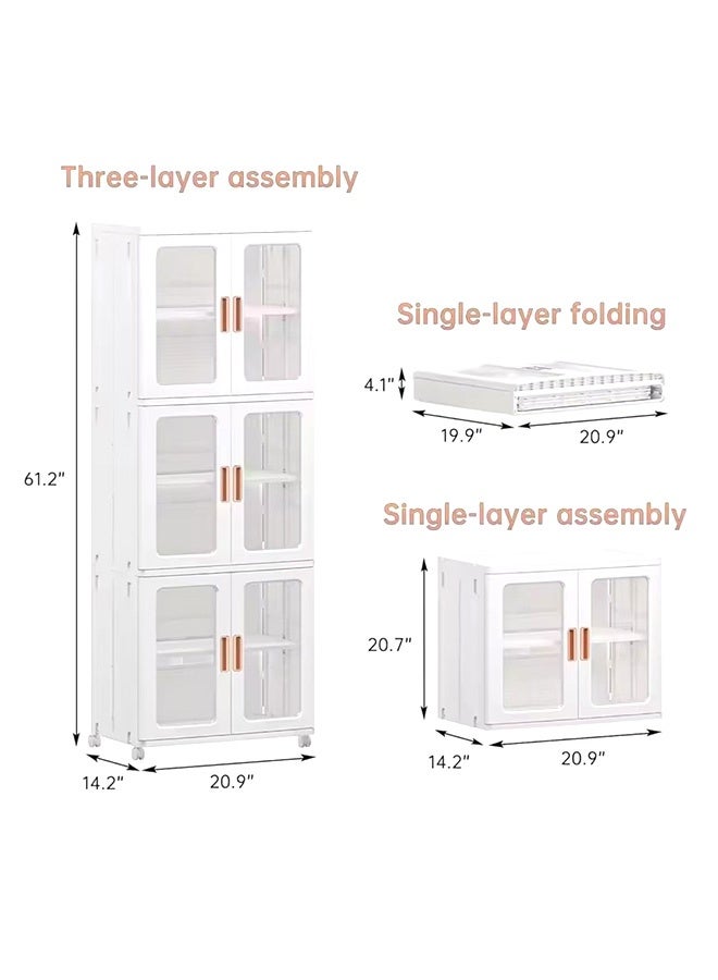 JCB CHIC Movable Storage Cabinet Transparent No Installation,Foldable Storage  Box With Wheel,Large-capacity Plastic Storage Bins with Clear Doors for Toys Clothes Shoes Organizer - Image 2