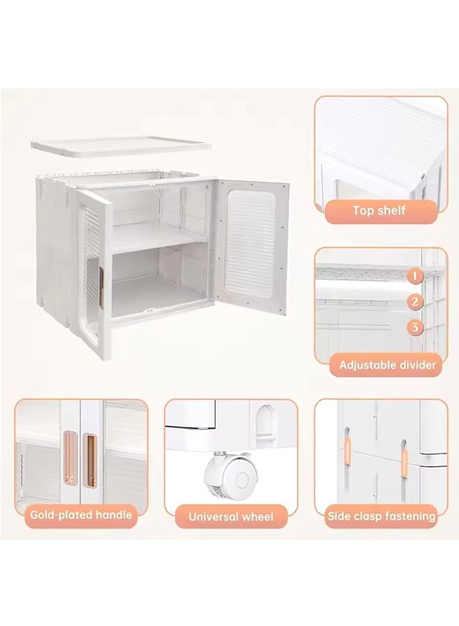 JCB CHIC Movable Storage Cabinet Transparent No Installation,Foldable Storage  Box With Wheel,Large-capacity Plastic Storage Bins with Clear Doors for Toys Clothes Shoes Organizer - Image 3