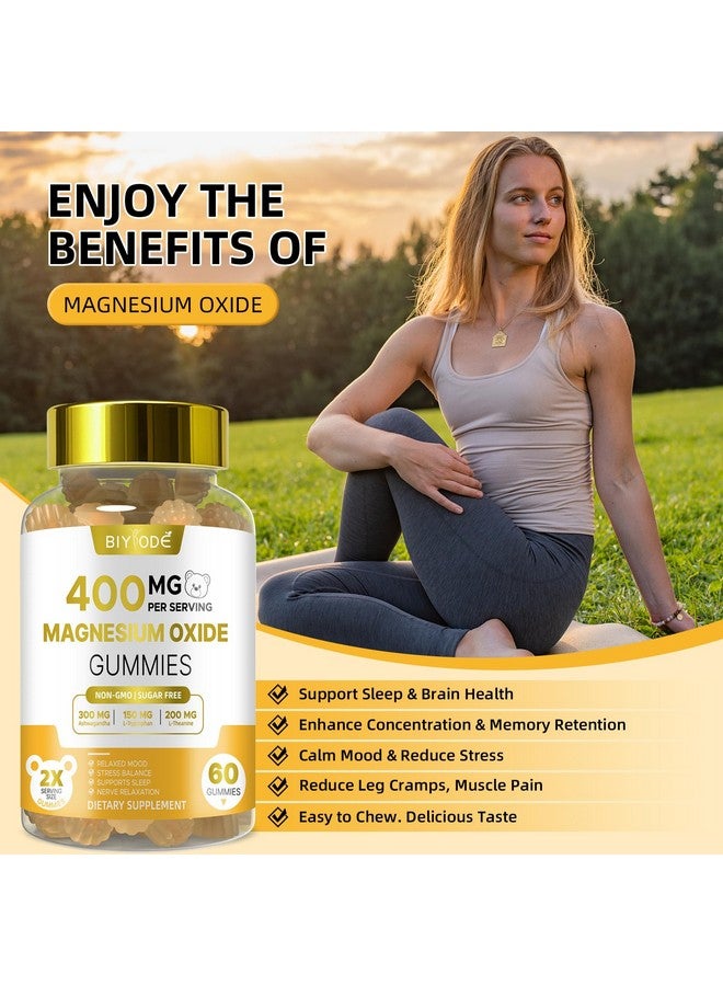 BIYODE Magnesium Oxide 400mg Gummies: Magnesium Supplement for Mood Balance Relaxation Sugar Free Non GMO Natural Orange Flavor Chewable 60 Gummies - Image 4
