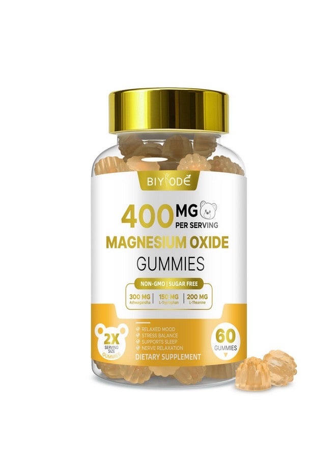 BIYODE Magnesium Oxide 400mg Gummies: Magnesium Supplement for Mood Balance Relaxation Sugar Free Non GMO Natural Orange Flavor Chewable 60 Gummies - Image 1
