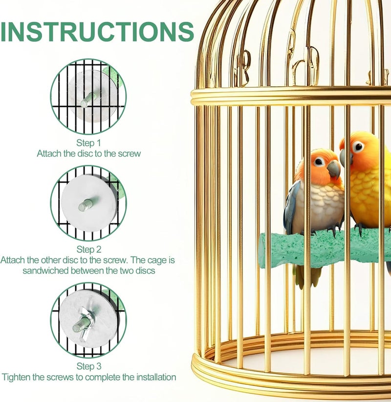 lasuroa 2pcs Bird Beak Grinding Stone, Parrot Cage Perch Stand Bird Claw Trimming & Chewing Toy for Budgies Parakeets Cockatiels Conures (Green) - Image 4