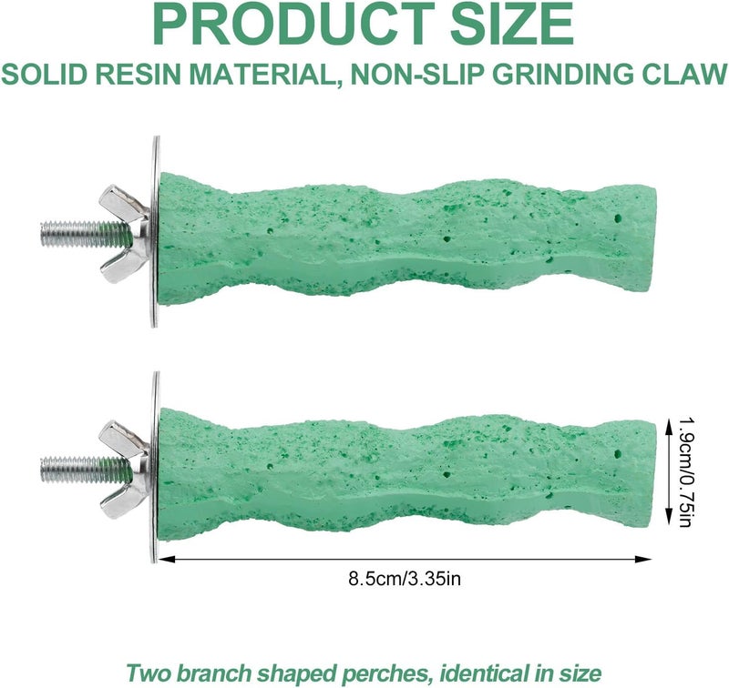 lasuroa 2pcs Bird Beak Grinding Stone, Parrot Cage Perch Stand Bird Claw Trimming & Chewing Toy for Budgies Parakeets Cockatiels Conures (Green) - Image 2