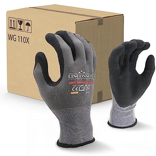 linconson 12 Pack Safety Performance Series Construction Mechanics Work Gloves (M (Pack of 12), Grey) - Image 1