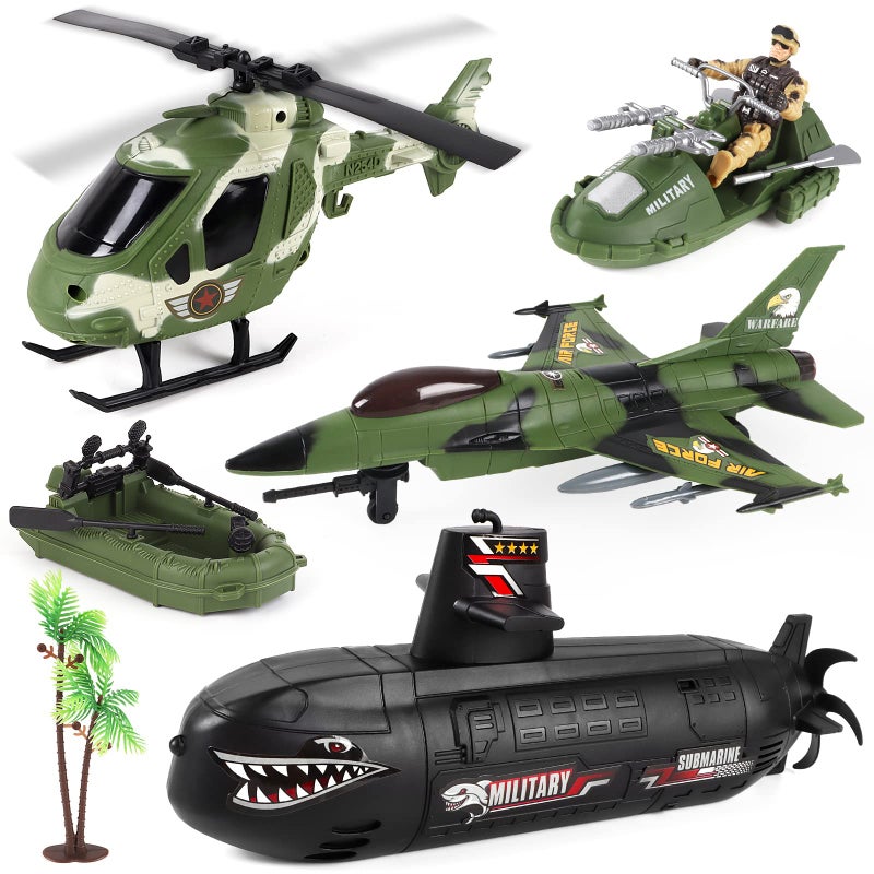 deAO Submarine Toy Army Men Action Figures with Military Vehicles  Helicopter Boat Aircraft Playset for Boys Age 39 - Image 3