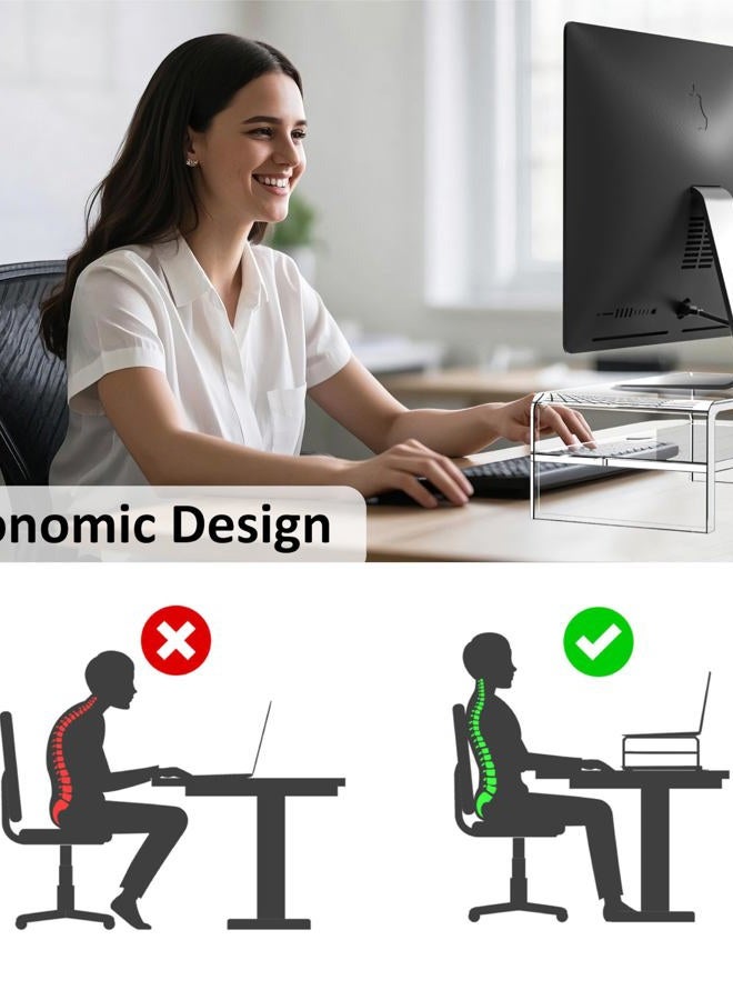 Egchi Clear Acrylic Monitor Stand Riser 2 Tier, 5.5 Inches High Clear Computer Desk Organizer Shelf for Multi Media PC Storage Laptop - Image 3