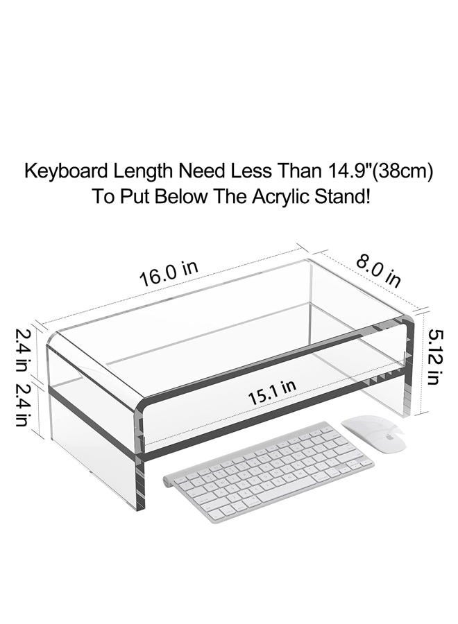 Egchi Clear Acrylic Monitor Stand Riser 2 Tier, 5.5 Inches High Clear Computer Desk Organizer Shelf for Multi Media PC Storage Laptop - Image 2