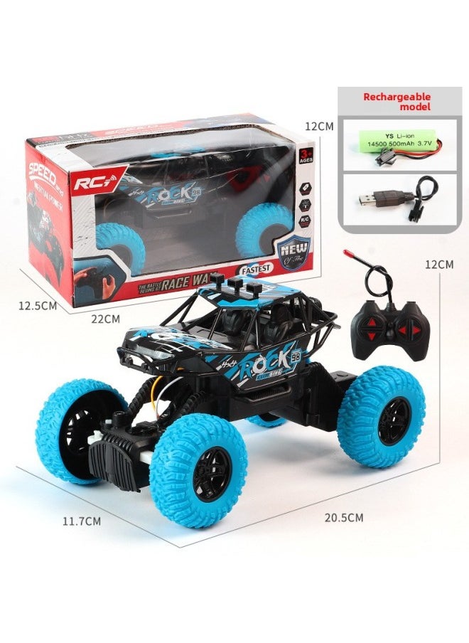Remote Control Car Children's Remote Control Off-road Vehicle Men's High-speed Drift Racing Competition Four-wheel Drive Electric Climbing Car-Color:Blue [window Box] Lithium Battery Version  - Image 1