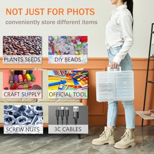 ALINK Photo Storage Box with Handle, 4" x 6" Photo Case Craft Keeper Organizer Container with 16 Inner Case and Label for Pictures, Arts, Crafts, Sewing, Stickers, Office Supplies - Clear - Image 4