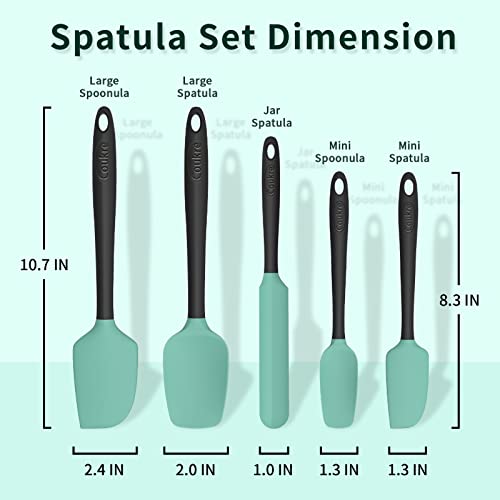 Coukre Silicone Spatula Set of 5,High Temperature Resistant, Food Grade Silicone, Dishwasher Safe, for Baking, Cooking (Aqua Green) - Image 2