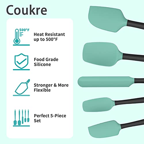 Coukre Silicone Spatula Set of 5,High Temperature Resistant, Food Grade Silicone, Dishwasher Safe, for Baking, Cooking (Aqua Green) - Image 3