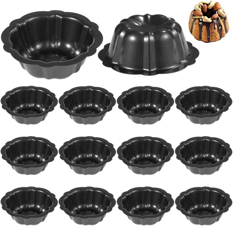 16 Pcs Flower Shaped Cake Moulds, Non-Stick Carbon Steel Baking Molds, Mini Fluted Cake Pans, Round Metal Kugelhopf Moulds for Muffin, Brownie, Pudding, Cupcake - Image 1