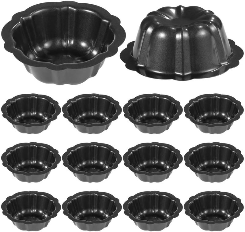 16 Pcs Flower Shaped Cake Moulds, Non-Stick Carbon Steel Baking Molds, Mini Fluted Cake Pans, Round Metal Kugelhopf Moulds for Muffin, Brownie, Pudding, Cupcake - Image 2
