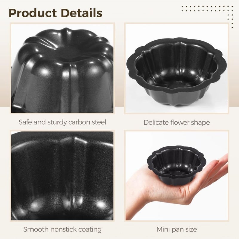 16 Pcs Flower Shaped Cake Moulds, Non-Stick Carbon Steel Baking Molds, Mini Fluted Cake Pans, Round Metal Kugelhopf Moulds for Muffin, Brownie, Pudding, Cupcake - Image 3