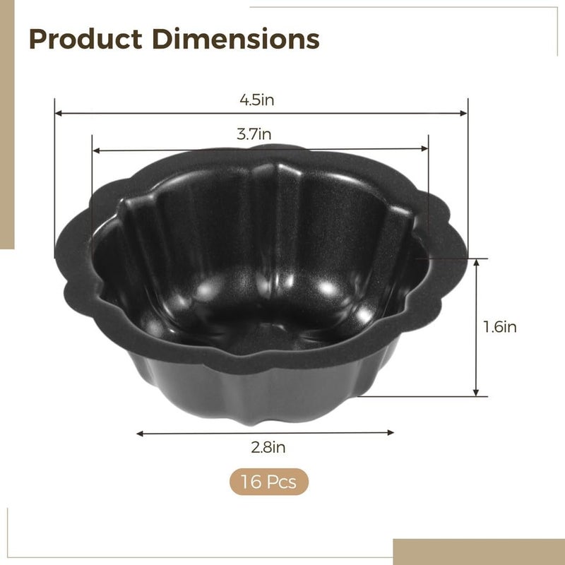 16 Pcs Flower Shaped Cake Moulds, Non-Stick Carbon Steel Baking Molds, Mini Fluted Cake Pans, Round Metal Kugelhopf Moulds for Muffin, Brownie, Pudding, Cupcake - Image 4