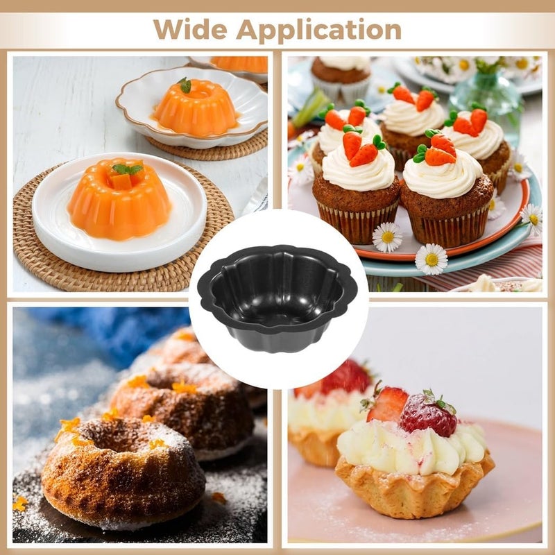16 Pcs Flower Shaped Cake Moulds, Non-Stick Carbon Steel Baking Molds, Mini Fluted Cake Pans, Round Metal Kugelhopf Moulds for Muffin, Brownie, Pudding, Cupcake - Image 5