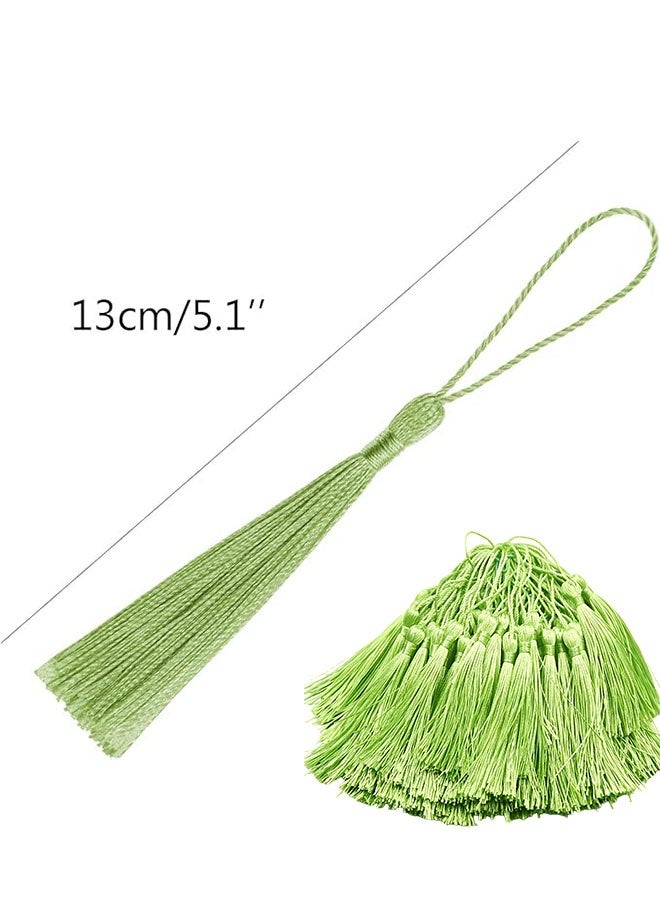 Happy D 100 pieces of light green 13cm/5-inch silk handmade soft tassel bookmarks with cord loops, for jewelry making DIY craft accessories - Image 5