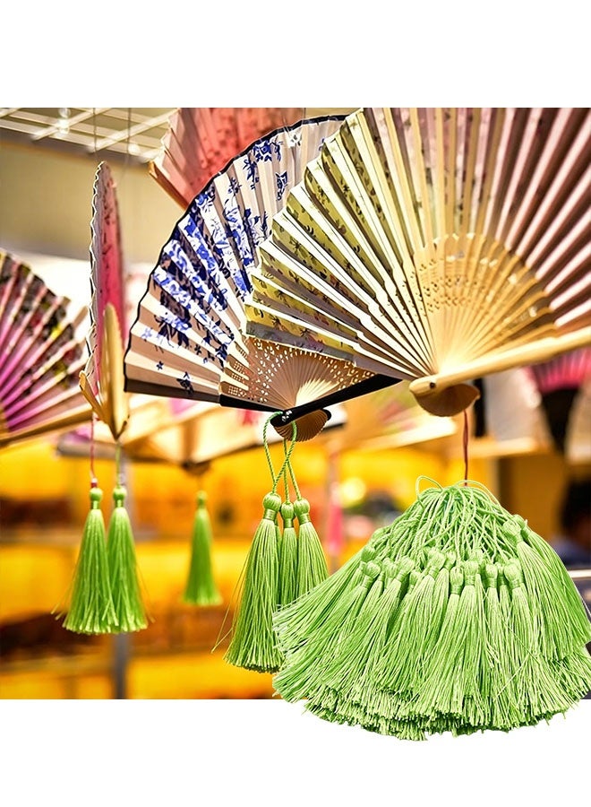 Happy D 100 pieces of light green 13cm/5-inch silk handmade soft tassel bookmarks with cord loops, for jewelry making DIY craft accessories - Image 2