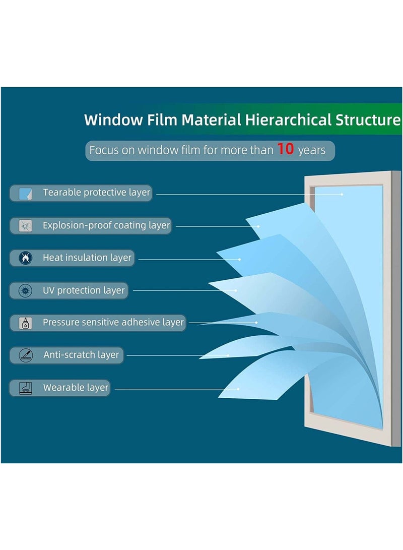 كيلا فيلم نافذة للتحكم في الحرارة، تظليل النوافذ، حجب الشمس، التعتيم والحماية من الأشعة فوق البنفسجية، مرآة الخصوصية في اتجاه واحد، فيلم عاكس، مادة PET الممتازة المقاومة للانفجار، أخضر مذنب 60 * 200 سم - Image 3